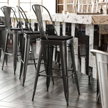 Flash Furniture 30" Black Metal Counter Stool-Black Poly Seat CH-31320-30GB-BK-PL2B-GG